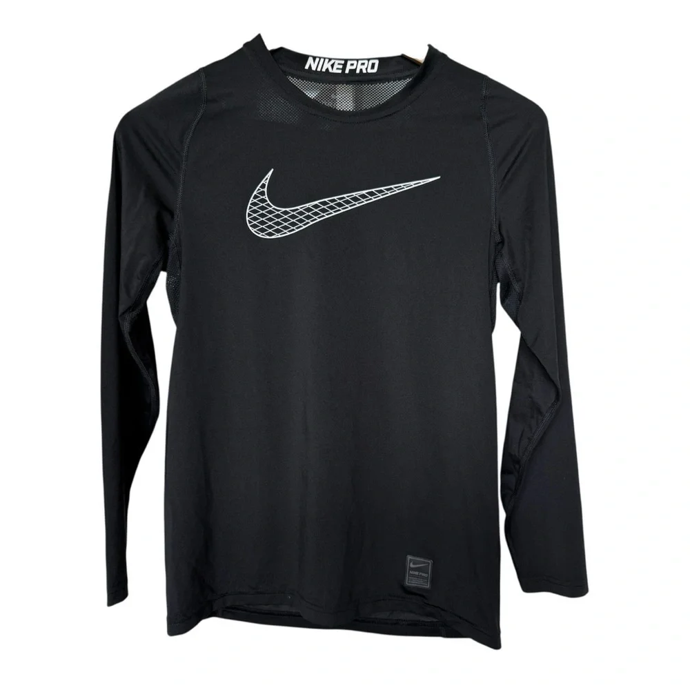 Nike Pro Dri-FIT Long Sleeve Training T-Shirt Black Teens L Sweat Wicking Mesh